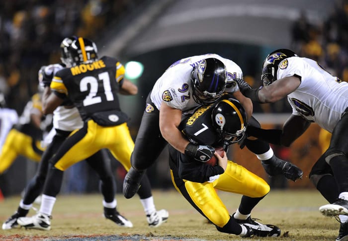 Haloti Ngata says hello to Big Ben, January 2009 AFC title game.